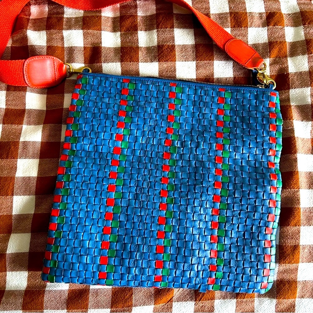 Clare V woven leather fold over clutch